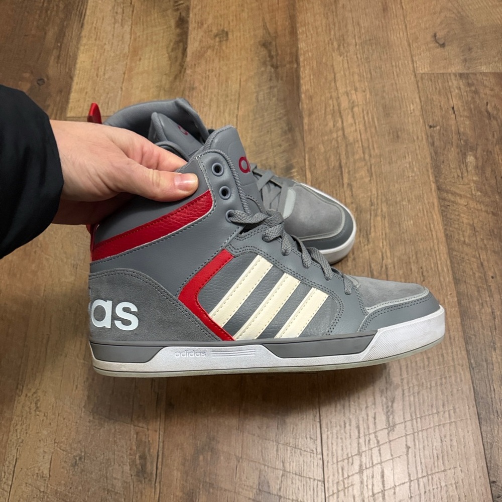 Adidas Gray and Red High-Top Sneakers